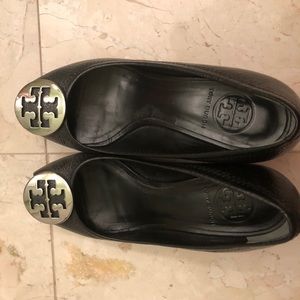 Tory Burch Selma Open Toe Wedge Women US 7 Black.